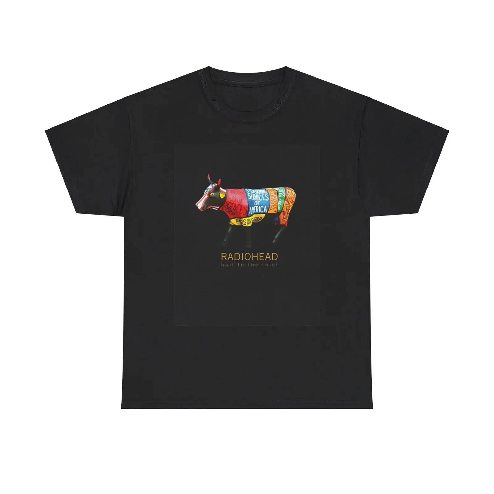 Radiohead Shirt Vintage cow rainbow graphic art rock Unisex Heavy Cotton Tee