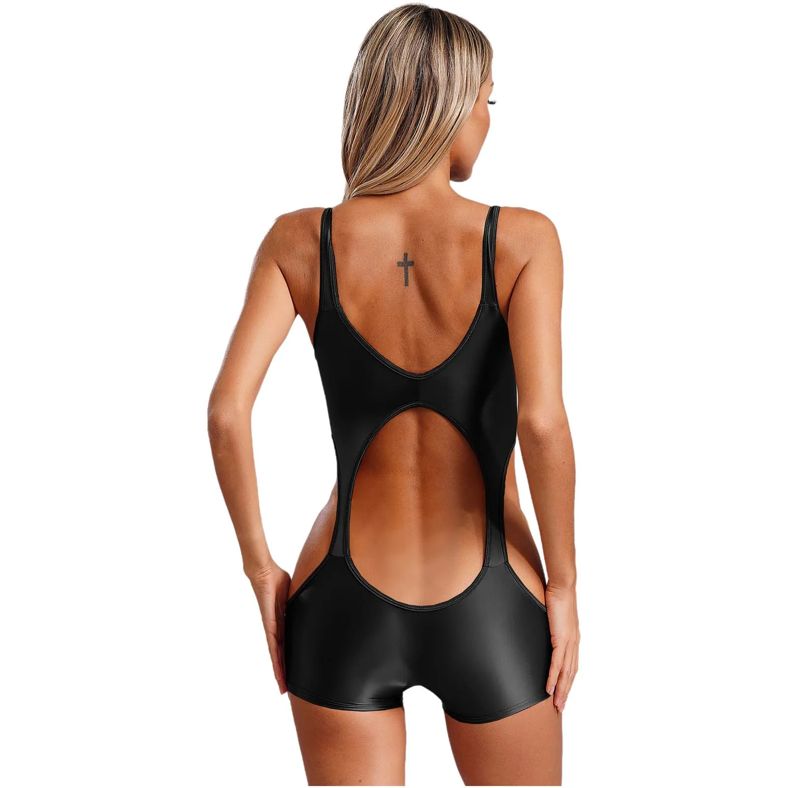 

Womens Sexy Hollow Out Jumpsuit Lingerie U Neck Sleeveless Cut Out Stretchy Bodysuit Underwear Nightclub Rave Party Clubwear