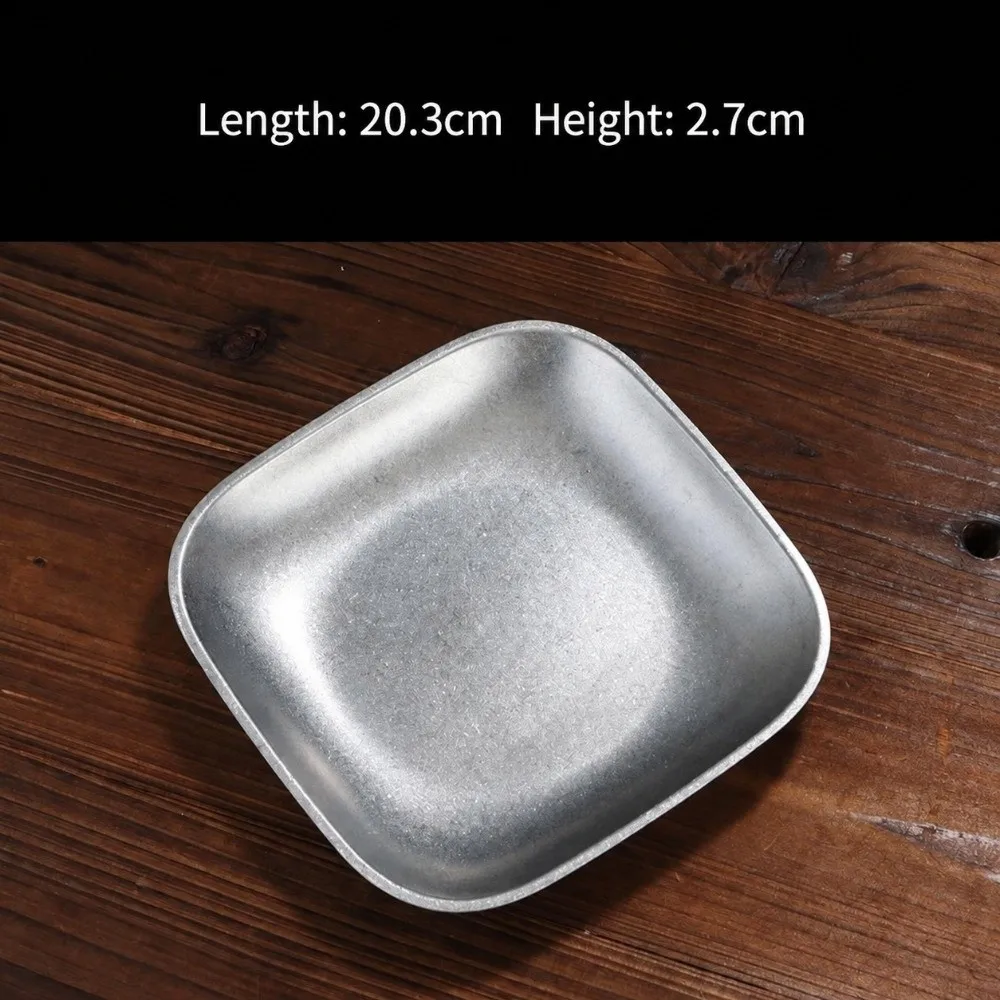 Stainless Steel Vintage Tableware Frosted Dish Stackable Metal Dinner Plate Round Durable Dessert Plate Set French Restaurant
