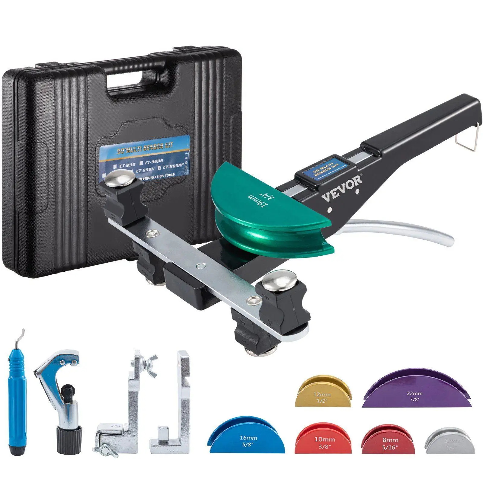 7-موت ثني الأنابيب 90 ° طقم سبائك ألومنيوم عكسي 1/4 بوصة - 7-8 بوصة 6-22 مم مع قوالب ملونة مدمجة للنحاس والألومنيوم #1