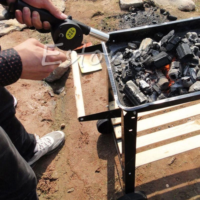 E06B 핸드 헬드 전기 BBQ 팬 요리 팬 야외 BBQ 피크닉 공기 송풍기 요리 스토브 벨로우즈 핸드 크랭크 도구