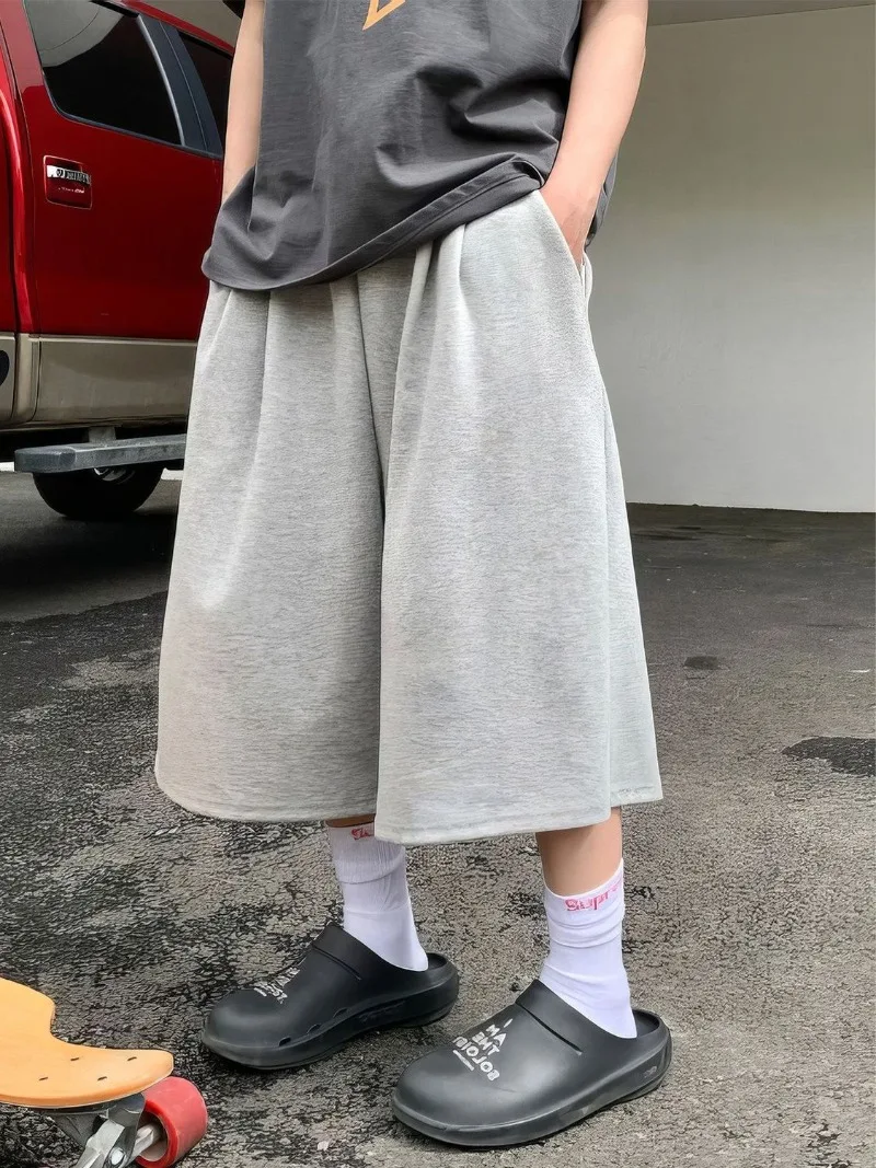 2026 New Summer Unisex Wide Leg Capri Pants, Korean Style Relaxed Casual Cropped Sweatpants for Couple