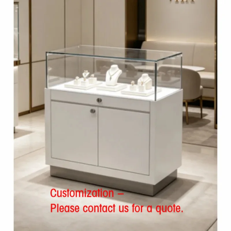 custom.Wood Jewelry Cabinet Lockable Showcase Table LED Lighting Jewelry Retail Shopping Mall Jewelry Kiosk-Durable De