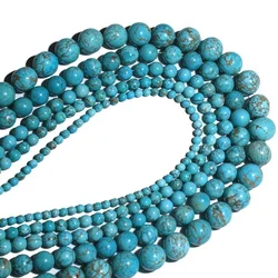 Natural Turquoise Round Loose Beads 4 6 8 10 MM Pick Size For Jewelry DIY Charm Bracelet Making