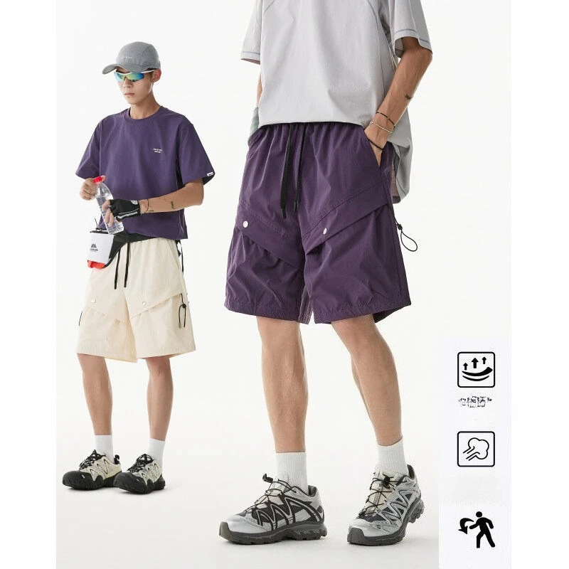 

Новые летние модные свободные быстросохнущие шорты с регулируемым шнурком — эластичная талия, однотонные повседневные уличные шорты. M-5XL