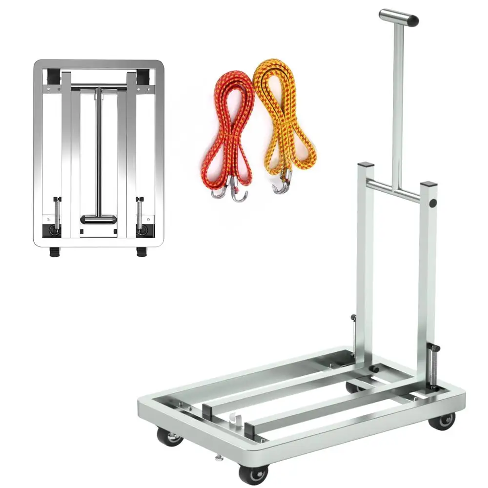 500LB Heavy Duty Folding Stainless Steel Hand Truck Dolly Cart Unique Design TPR Silent Wheels Bungee Cord Included Ideal Home