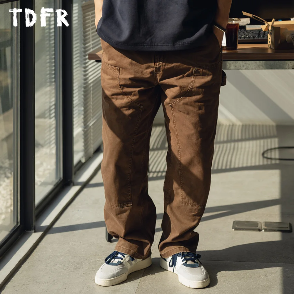 Multi-Pocket Cargo Pants Mens Washed Distressed Casual Retro Loose Straight-leg Pants Men Trousers