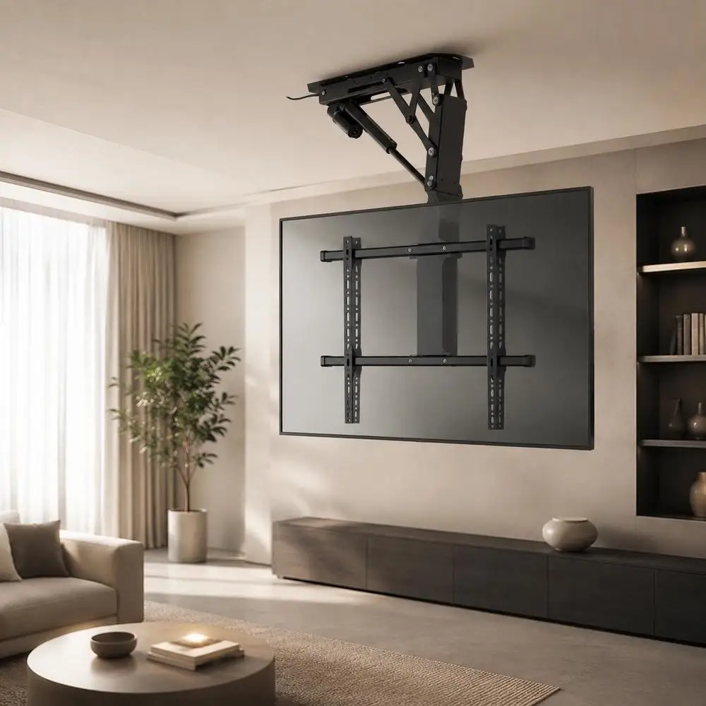 Motorisierte TV-Deckenhalterung für Fernseher mit einer Breite von 813 bis 1651 mm, elektrisch verstellbarer und klappbarer Ständer mit max. 60 x 60 cm, geeignet für Fernseher bis 40 kg
