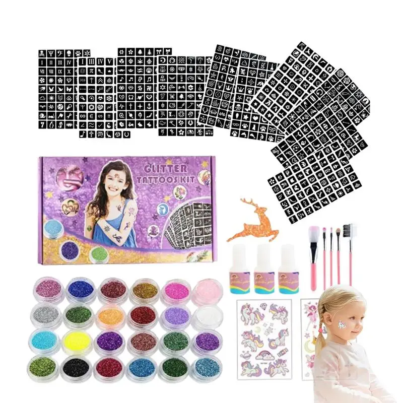 

Glitter Tattoos Kit 54 Colors Waterproof Temporary Tattoos Body Nail Art Body Glitter 540 Stencils Body Glitter for Birthday