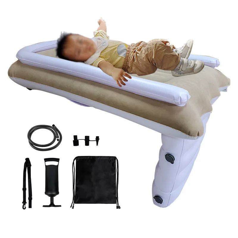 Inflatable Air Mattress Toddler Airplane Bed Portable Kids Mattress With Seat Belt Inflator Pump For Travel Foldable Sleeping