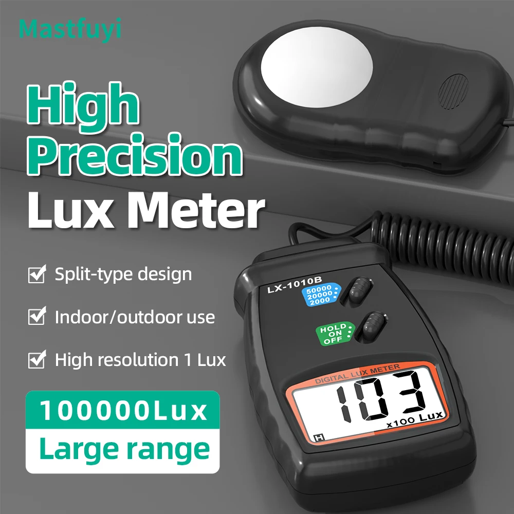 

MASTFUYI Lux Meter Digital Illuminance Meter 0~100,000LUX LED Illumination Test Meter Photographic Luminance Measuring Device