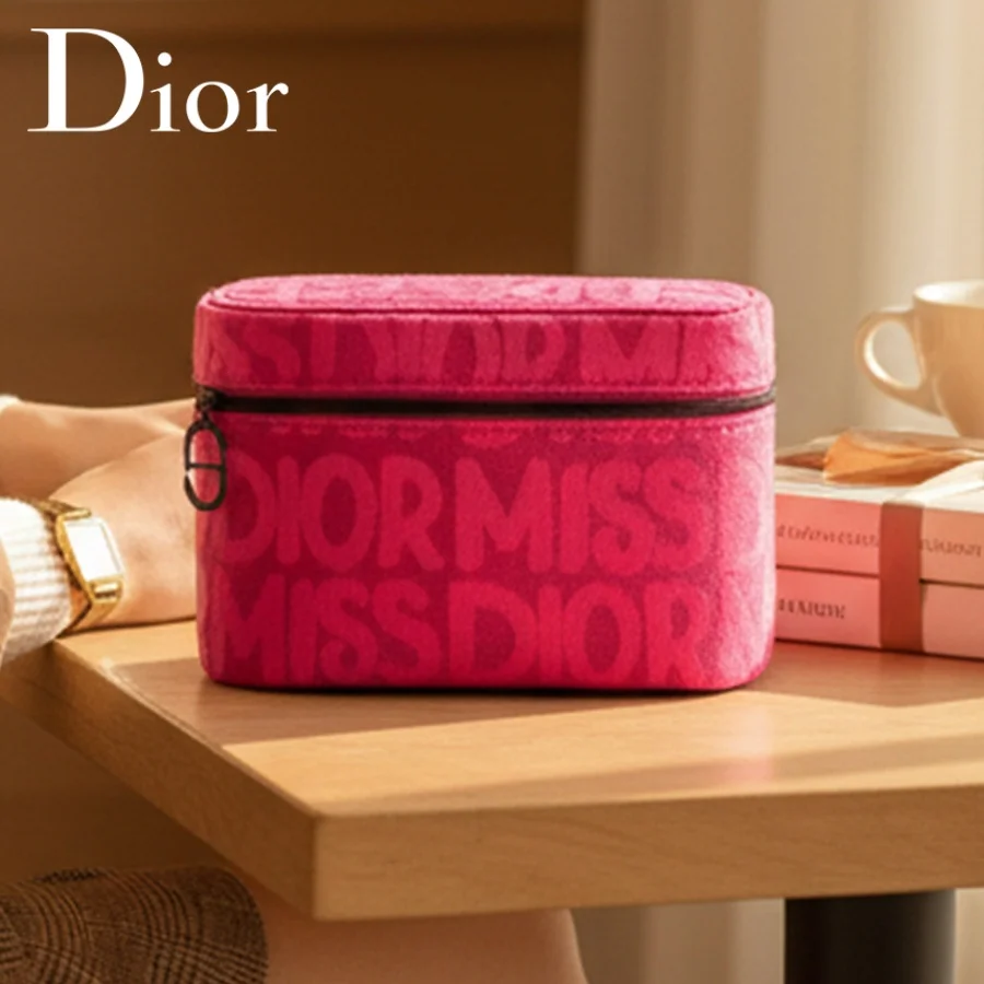 Dior’s Bag Pink Cosmetic Bag For Women Fashion Zipper Makeup Storage Pouch With Brand Print Ideal Beauty Organizer For Daily Use - view 5