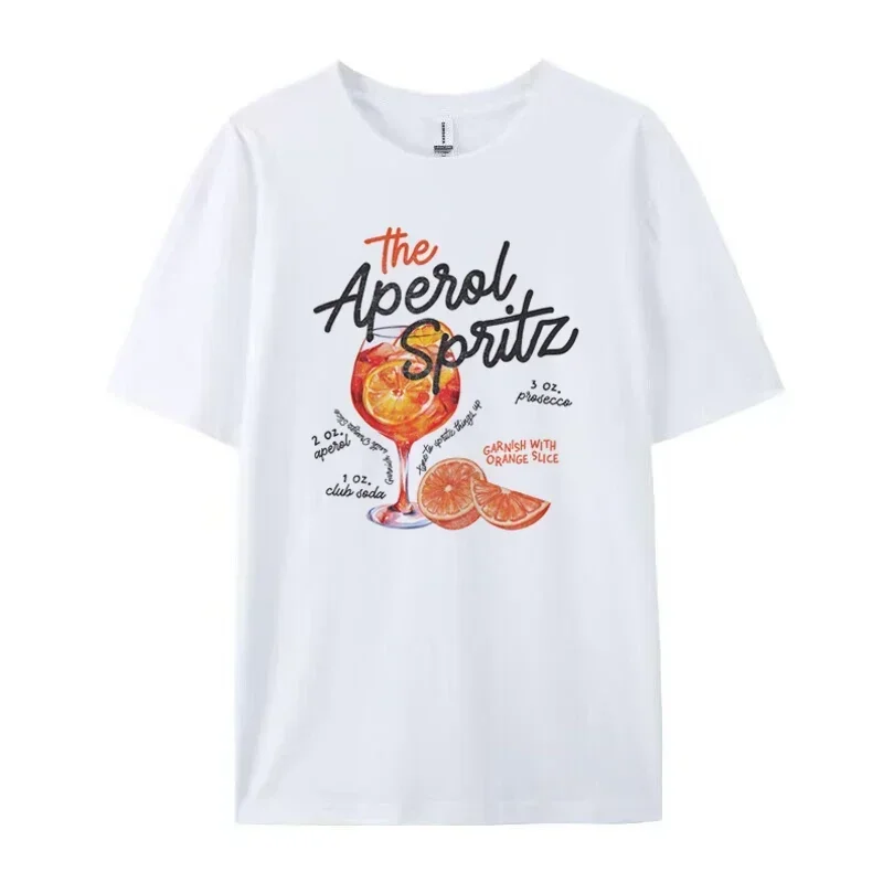 Koszulka z motywem aperolu w stylu Retro z motywem koktajlowym damska słodka koszulka z napojem alkoholowym luźna T-shirt z nadrukiem neutralna