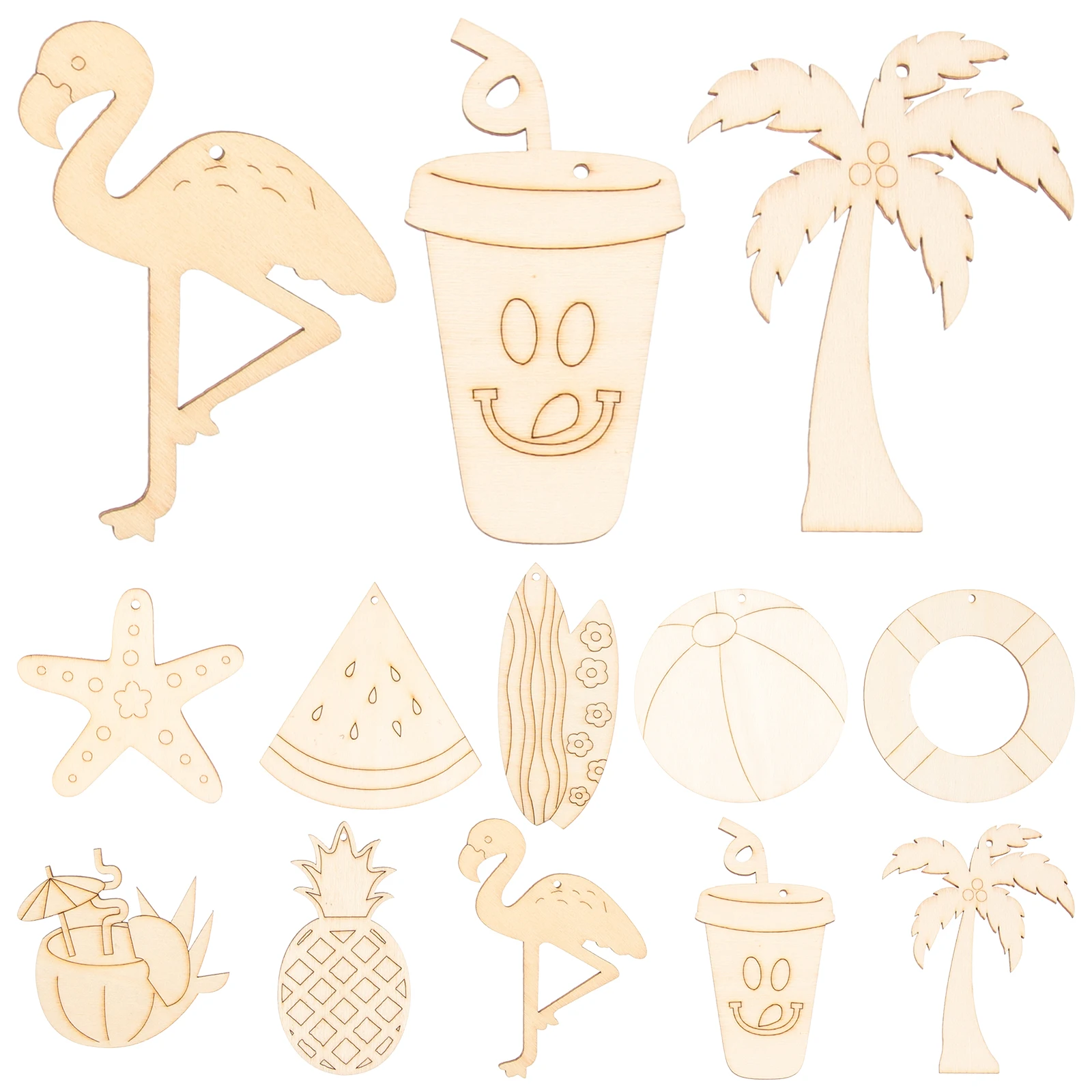 

40pcs Decor Accessories Beach Theme DIY Craft Wooden Cutout Smooth Surface Paintable Wood Slices Statue Sculpture