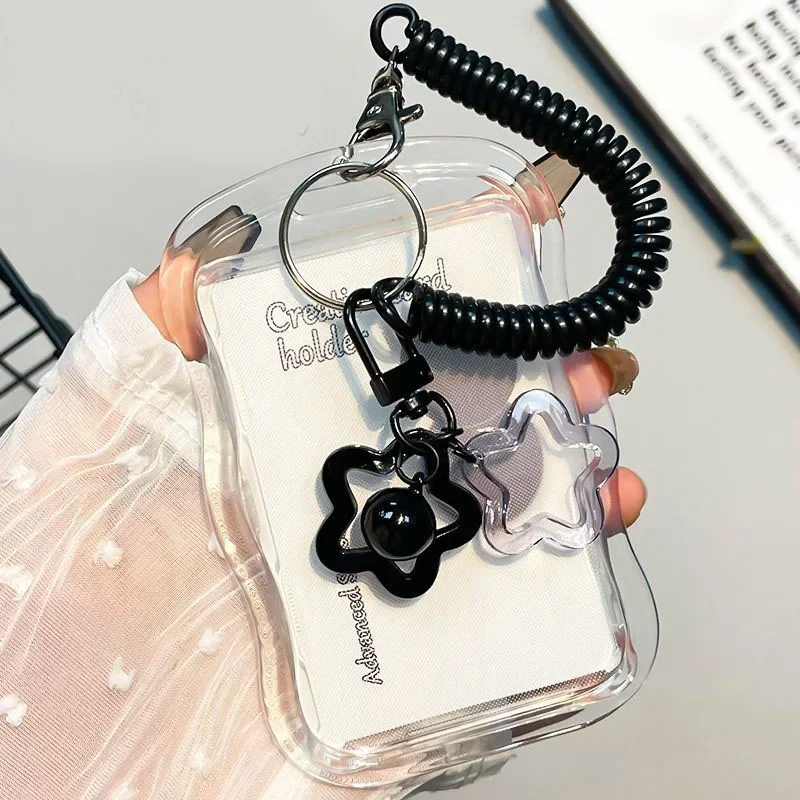 Heavy Duty Expandable ID Holder Set with Keychain & Wrist Strap Transparent PVC Anti-Theft Card Case for Students Campus Back