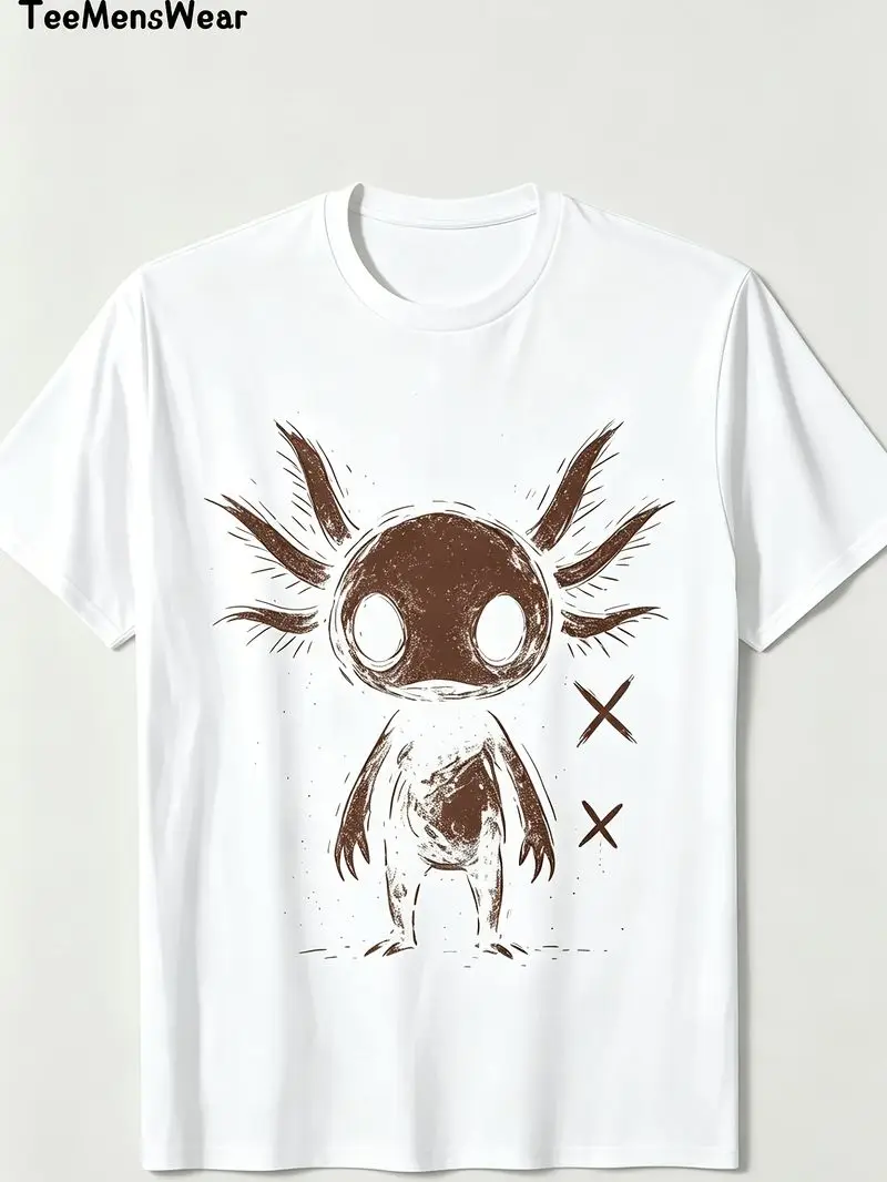 Axolotl Emo Goth T-Shirt, Unisex Short Sleeve Printed Solid Color Round Neck Vintage Style Slightly Stretchy Fabric Regular Fit