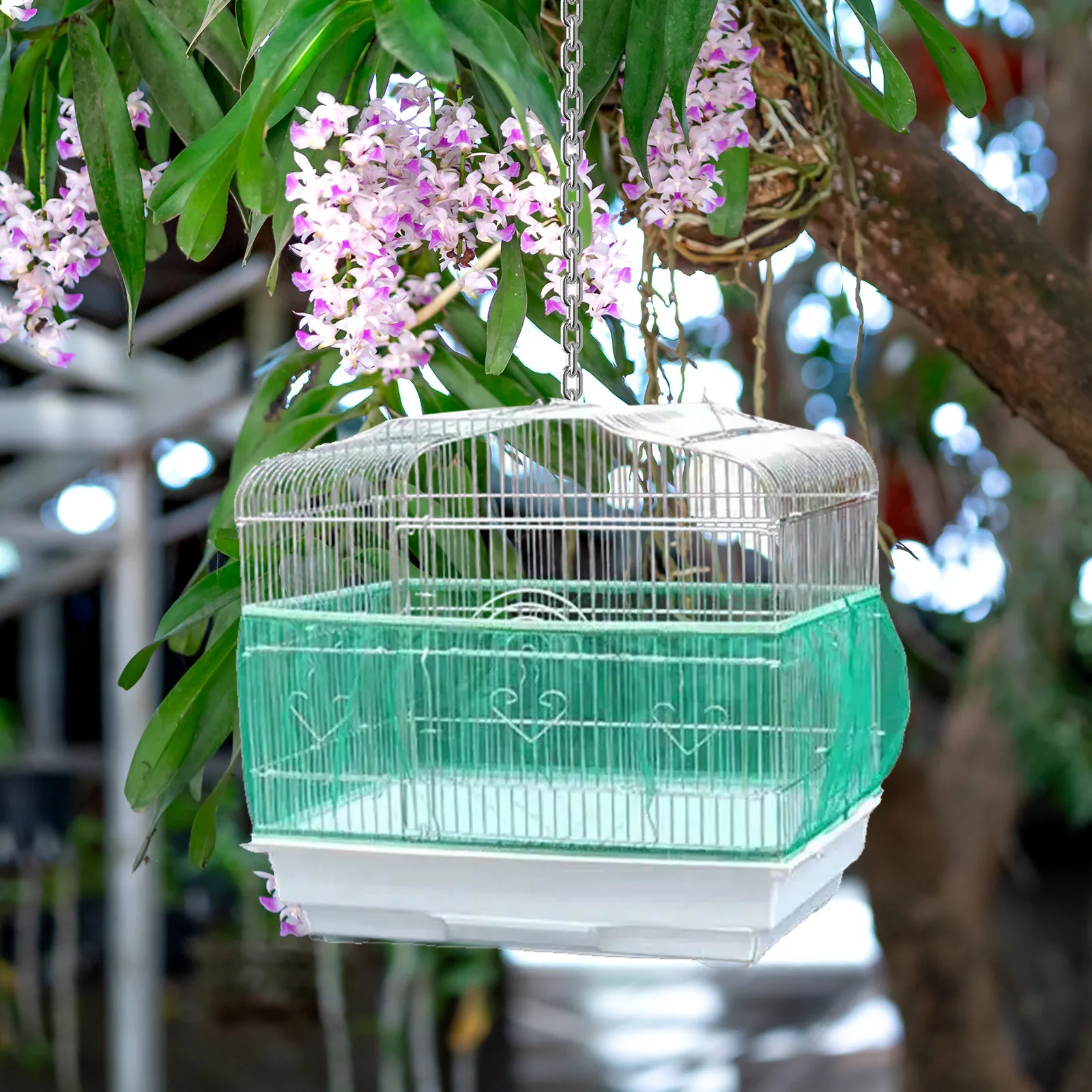 

2Pcs Premium Bird Cage Cover Dustproof Mesh Guard Elastic Cage Net Skirt Practical Pet Accessory Birdcage Cover