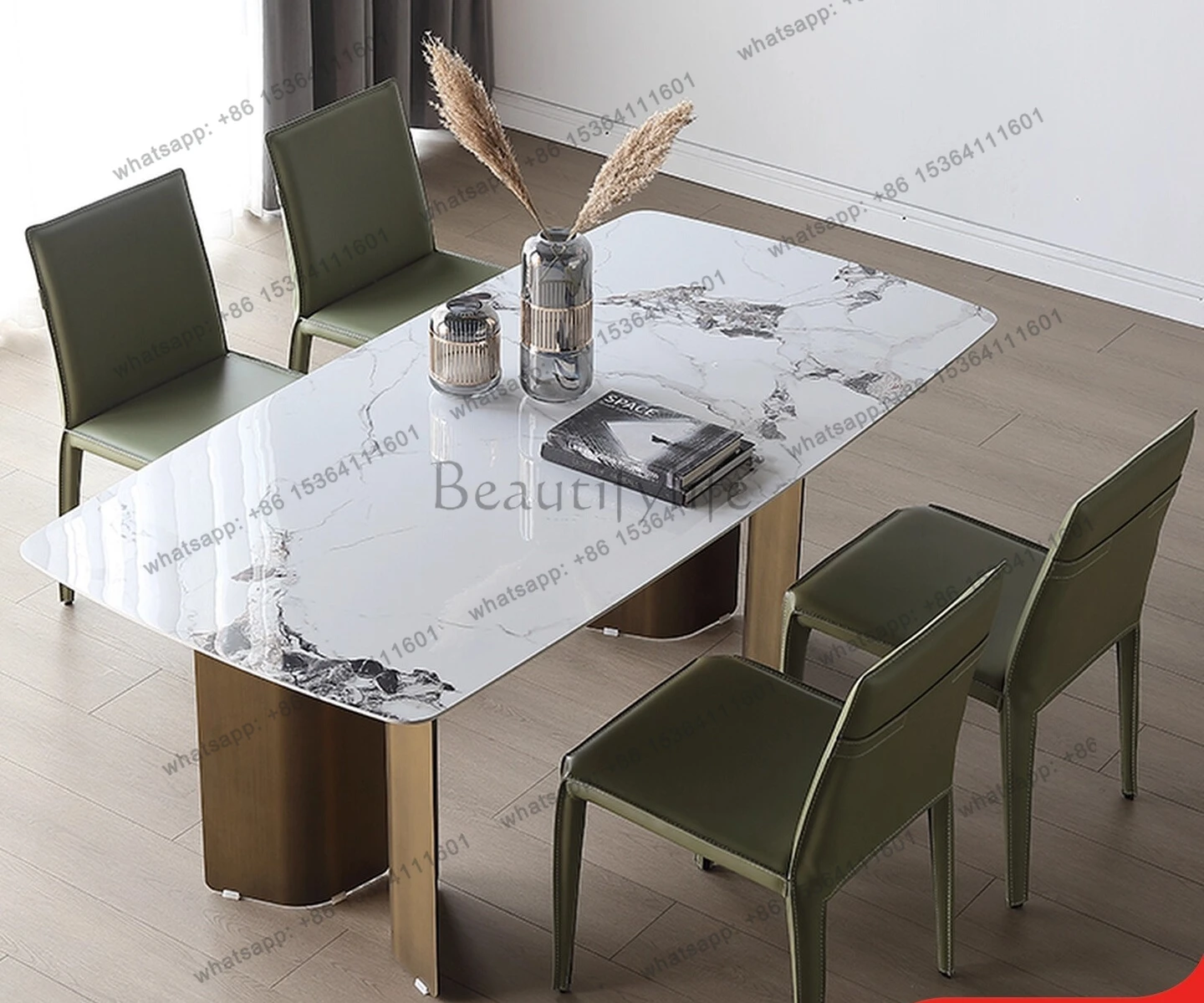 Italian light luxury rock slab dining table modern simple small apartment restaurant rectangular rock slab