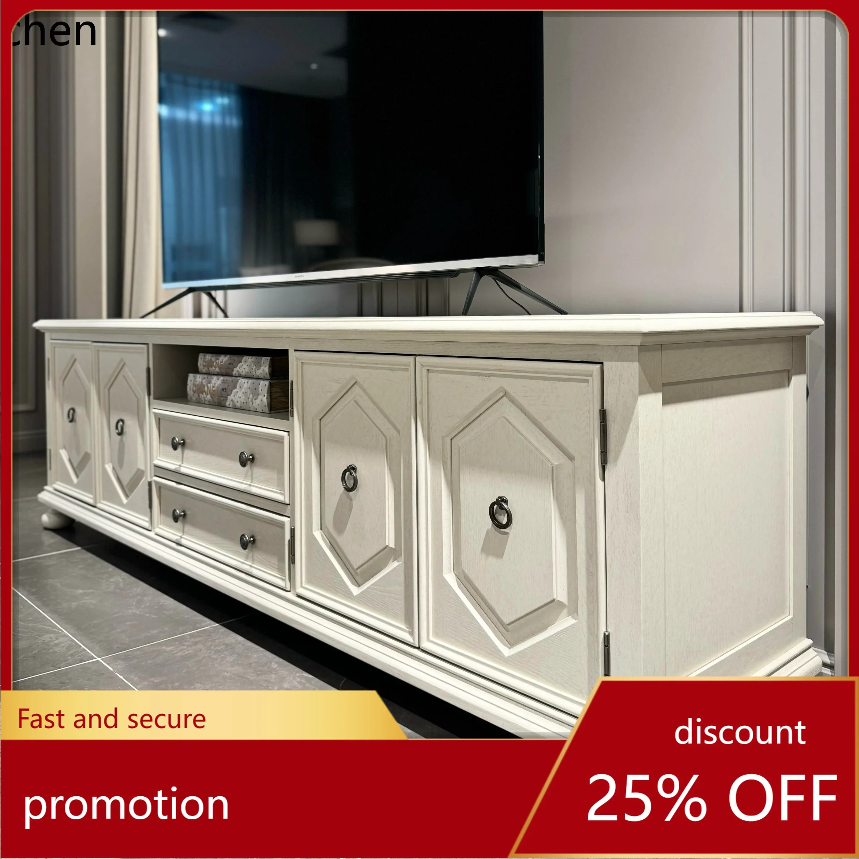 W5.19 retro old living room TV cabinet solid wood Athens white storage cabinet