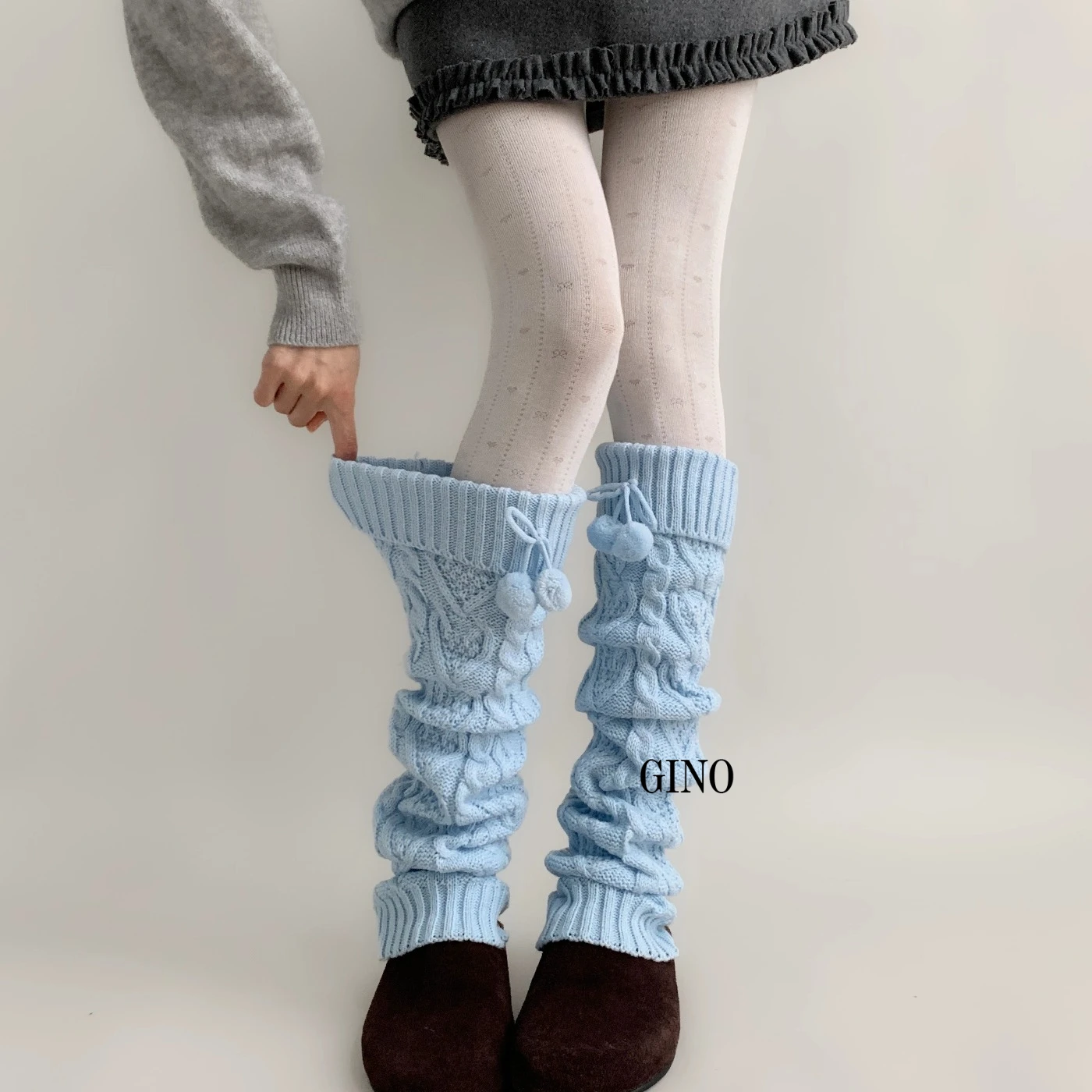 Winter Women's Hairball Knitted Leg Warmers Lovely Model Woolen Long Stacked Socks Lolita Jk Cute Skirt Accessory Socks Sleeves