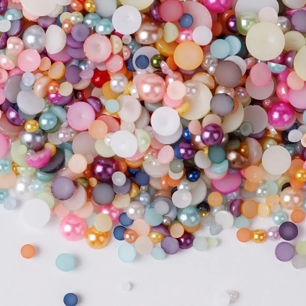 2-12mm solid color flat bottom semicircle ABS imitation pearl patch DIY loose beads clothing manicure jewelry accessories sequin