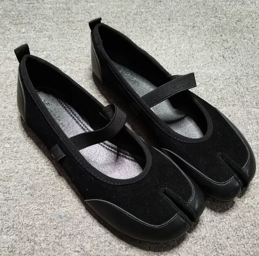 

New Split toe Faux suede Patchwork Women Tabi Ballet Flats Spring Autumn Mary Janes Walking Loafers Casual Girls Dance Shoes