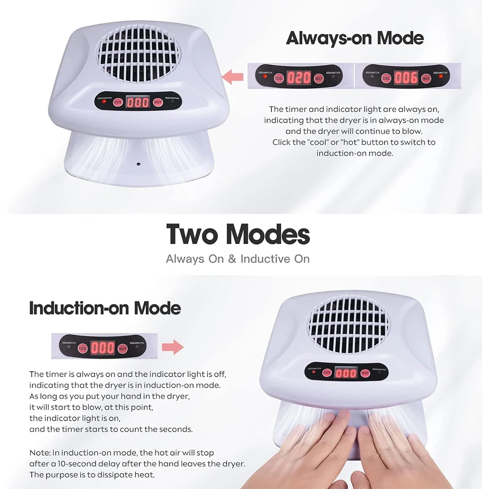 LULAA Air Nail Dryer Automatic Sensor 300W Timing Nail Fan Blow Hands and Feet Warm & Cool Wind Blower Dryer For Nail Polish