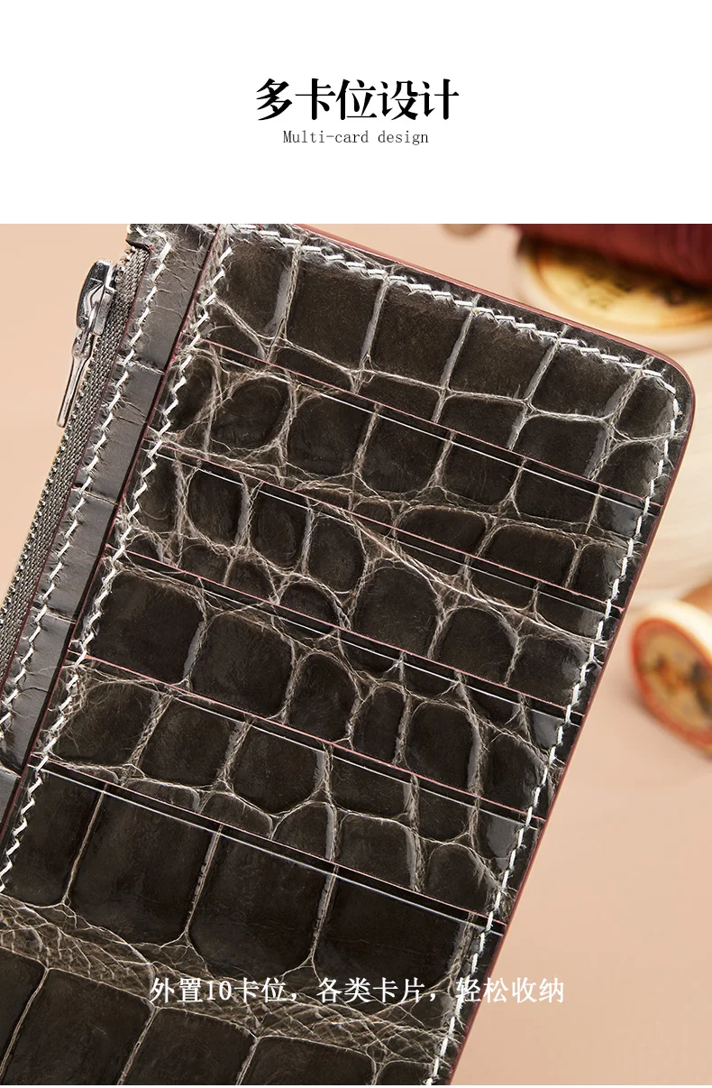 Pure Handmade American Alligator Leather High Gloss Card Bag Men\'s Multi Card Slot Long Clip Casual Genuine Leather Wallet 45