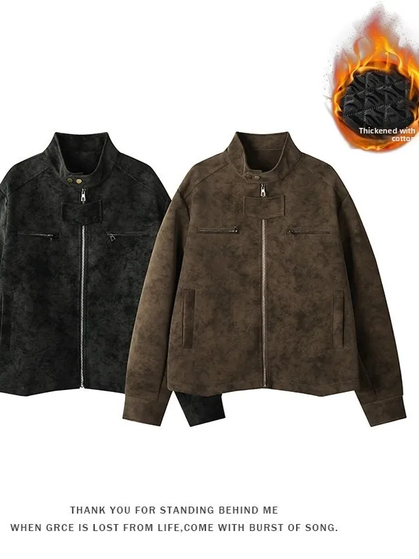 

Официальный сайт Neecay Mysle2025, мужская зимняя куртка из искусственной кожи, большой размер, воротник-стойка, застежка-молния, американское пальто