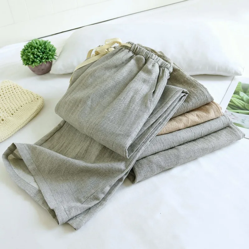 

Men's and Women's Cotton and Linen Pajama Pants Solid Color Thin Casual Wide-leg Pants Spring Elastic Waist Sleep Bottoms