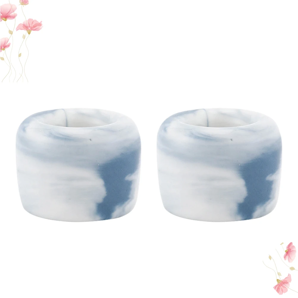 

2Pcs Toothbrush Holder Ceramic Marble Grain Ring Shape Thickened Stand for Home Bathroom Kitchen Easy Storage Blue