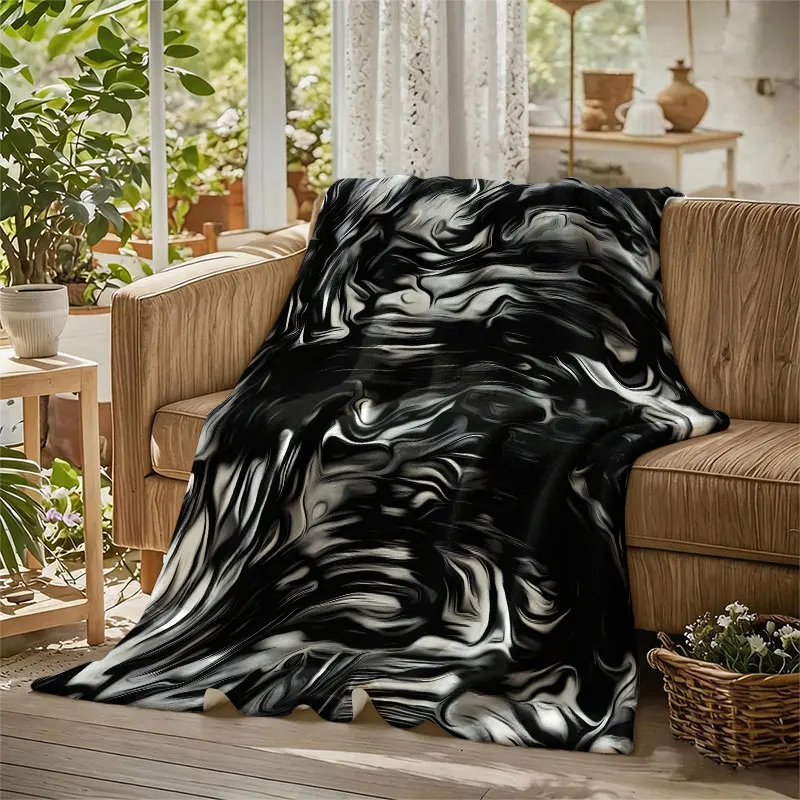 Monochrome Fluid Metal Flannel Blanket Perfect for Sofa Office Bed Travel Sleep Read Relax Camping Four Season Use