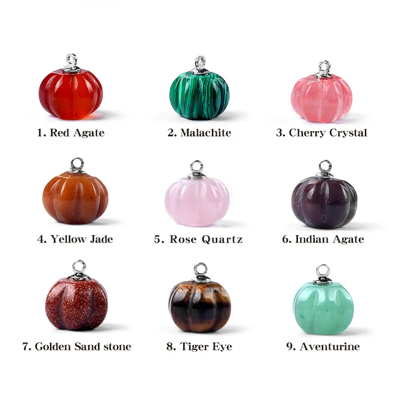 50pcs Natural Stone Mini Hallowmas Pumpkin Pendant Carving Crystal Agate Charms Necklace Earrings Making Accessory