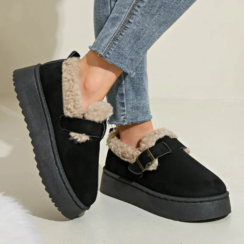 2025 Thick Sole Thicken Plush Snow Boots Winter Warm Cotton Padded Shoe Women Plus Size Comfort Non Slip Platform Casual Boots