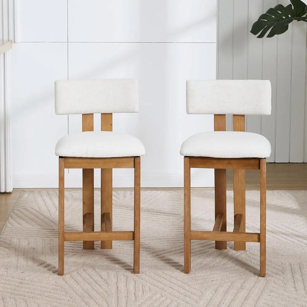 

Ivory Linen Fabric 26 Counter Height Bar Stools Set for Kitchen Island, Curved Back Design Ideal for Patio/Balcony