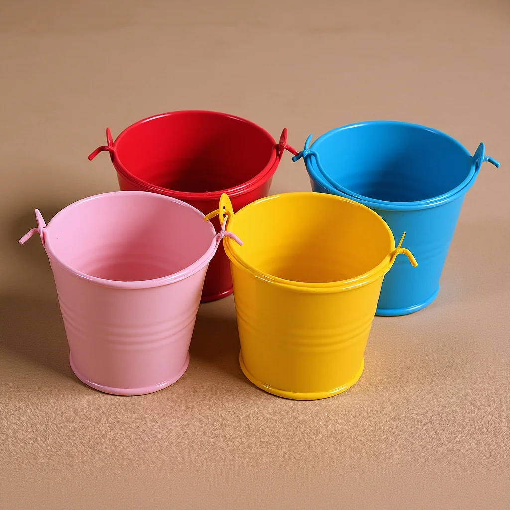 Mini seaux métalliques colorés, 4 pièces, petits seaux décoratifs en étain, bonbons, pop-corn, frites, Ktv, seaux pour cadeaux de fête