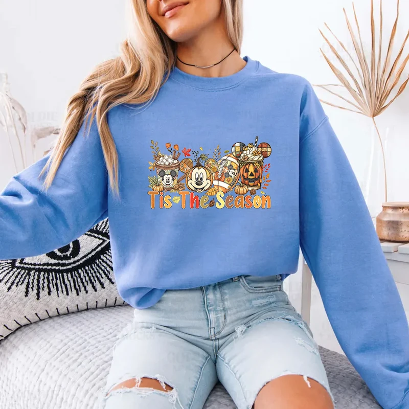 

Retro Autumn Pumpkin Disney Print Sweatshirt Women's Casual Rugby Harajuku Pullover Top