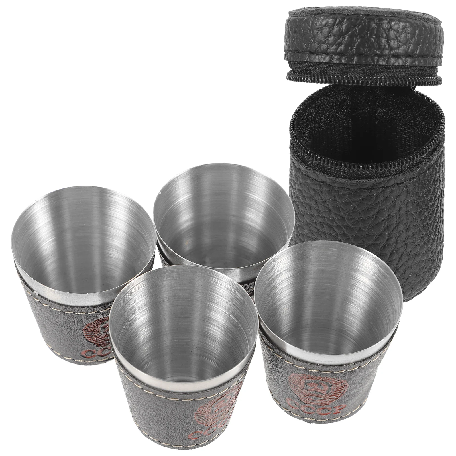 

4 Stainless Steel Cups 30ml Portable Camping Drink Glass with Case for Whiskey Coffee Tea Juice Bar Restaurant Travel Home