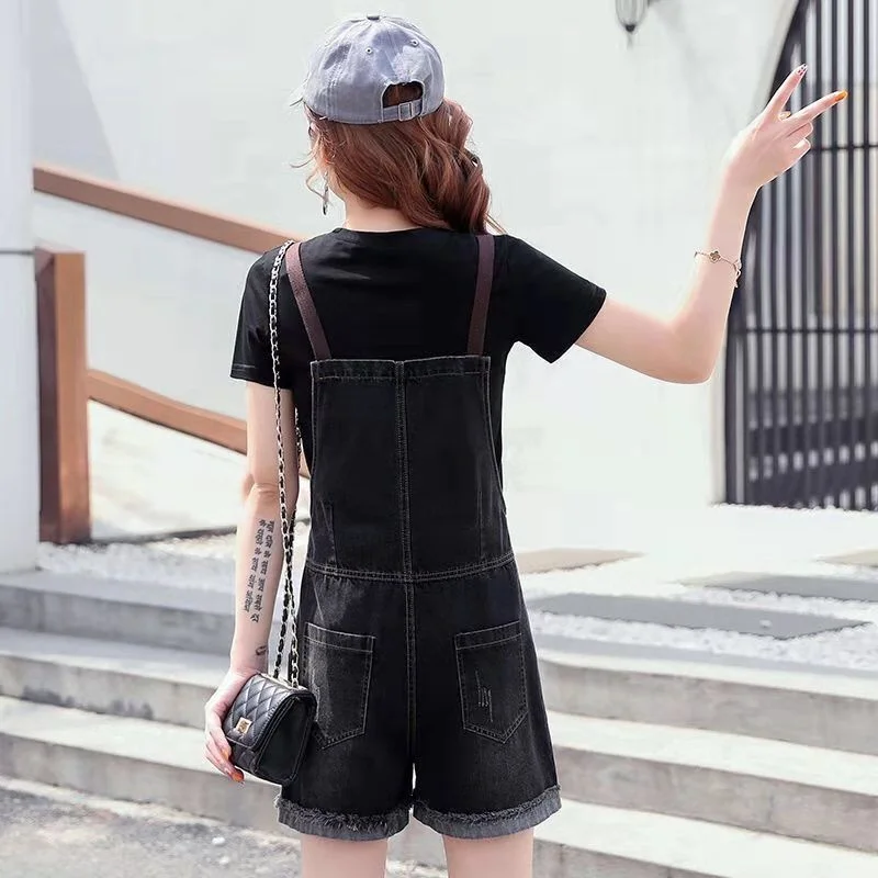 Women's Suit 2023 New Summer Thin Shirts Loose Fashion Crop Top Wide Leg Denim Strap Shorts 2 Two Piece Set For Women Clothing