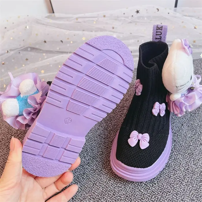 Hello Kitty Cartone animato per bambini KT Cat Sock scarpe per bambini 2024 Primavera e autunno Nuova ragazza Stivali corti traspiranti a maglia alta