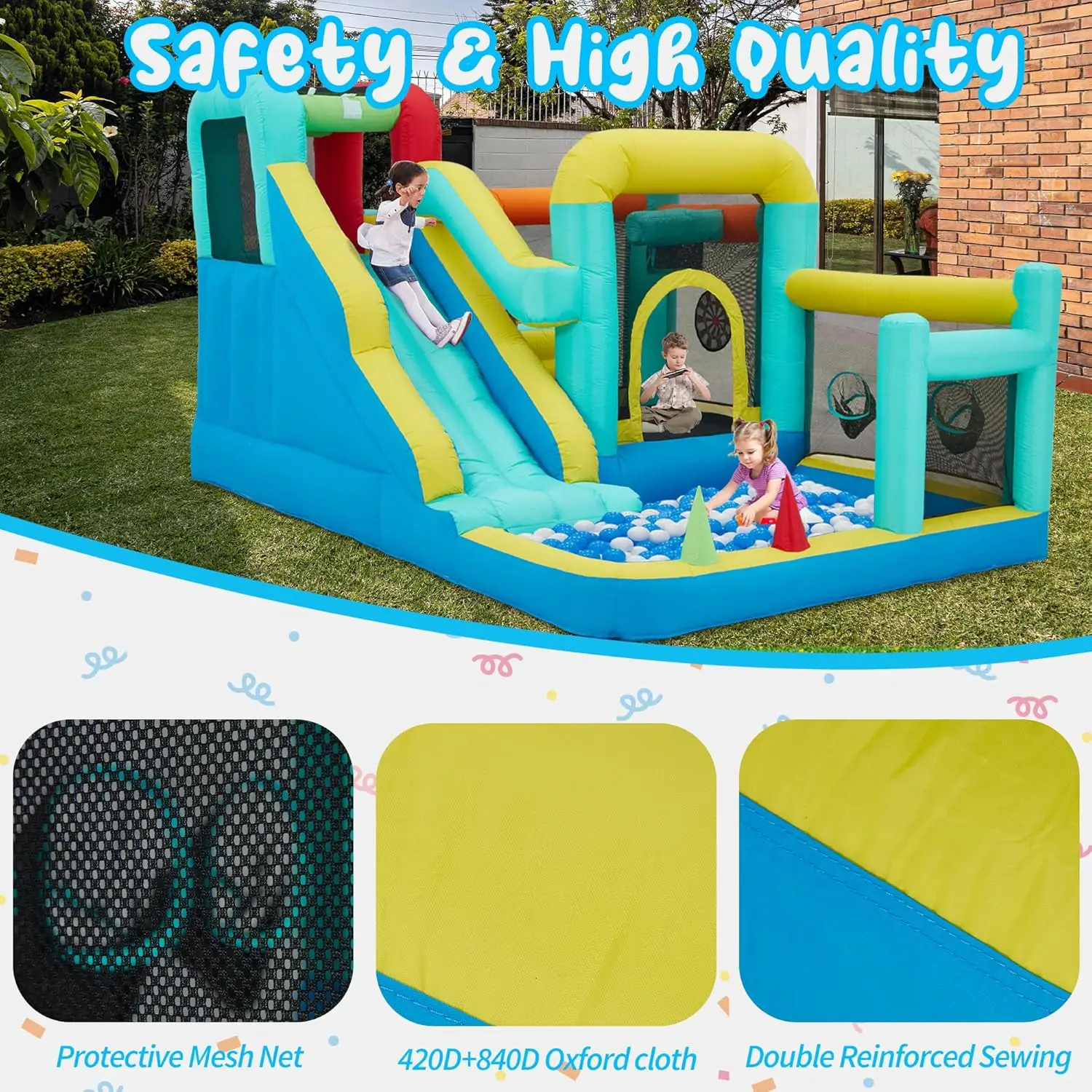 Maison de rebond, château gonflable avec souffleur pour enfants de 3 à 12 ans, maison gonflable intérieure et extérieure avec toboggan, mur d'escalade, trampoline