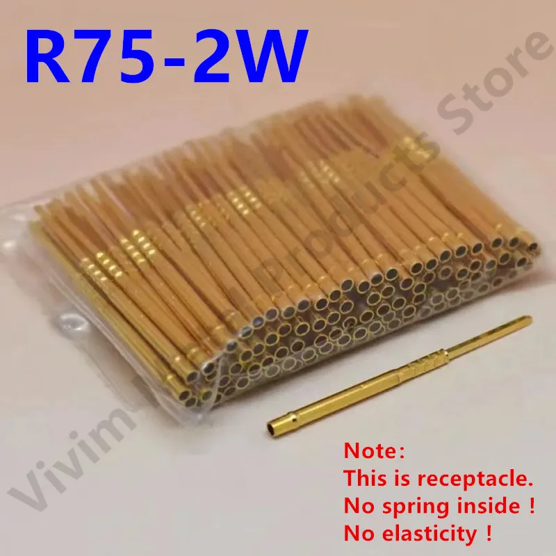 100PCS R75-2W Test Pin P75-B1 Receptacle Brass Tube Needle Sleeve Seat Wire-wrap Probe Sleeve Length 26.5mm Outer Dia 1.32mm