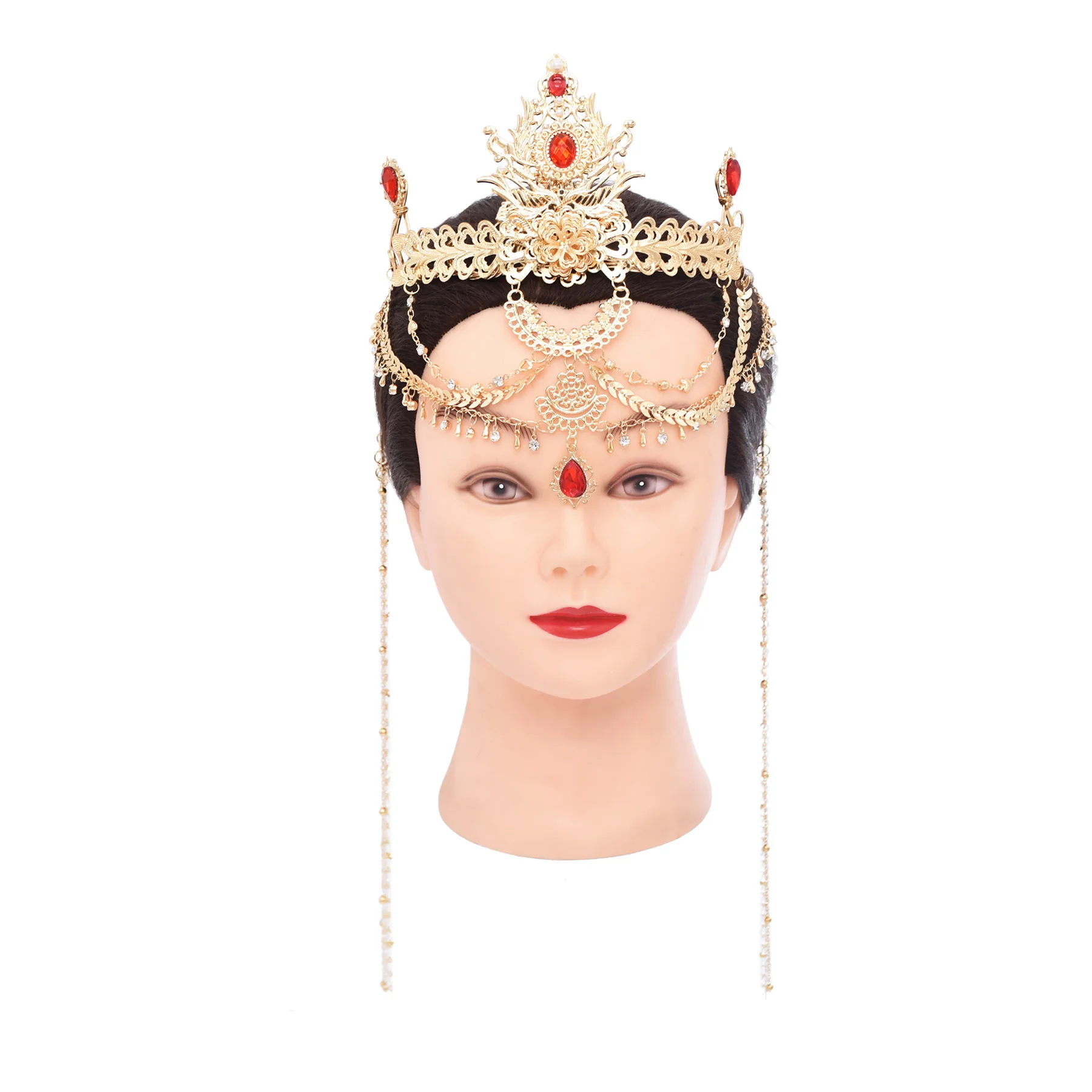 

Classic Chinese Head Wear for Women Hollow Flower Leaves Long Chain Pendant Handmade Charm Jewelry Accessories Hair Ornaments
