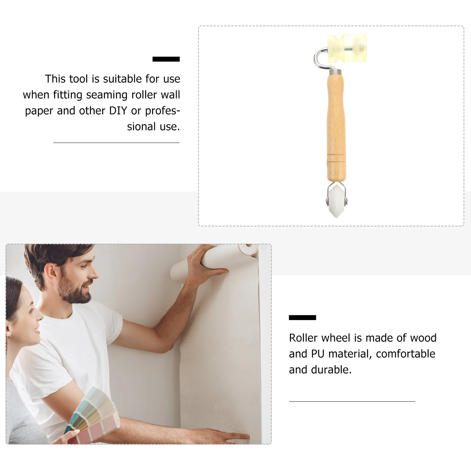 

1 шт. Валик для швов с деревянной ручкой, прижимной ролик для монтажа обоев, инструмент для отделки стен, многофункциональный строительный инструмент