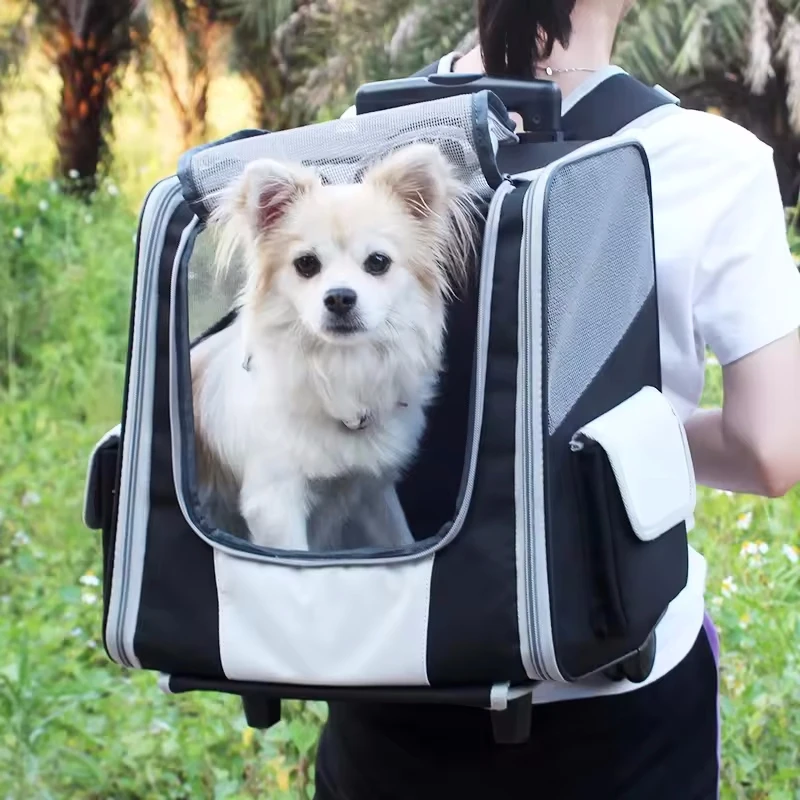 

Portable Pet Backpack Pull Rod Box Go Out Large Capacity Collapsible Grip Breathable for Travel Outdoor Cat Dog Bag