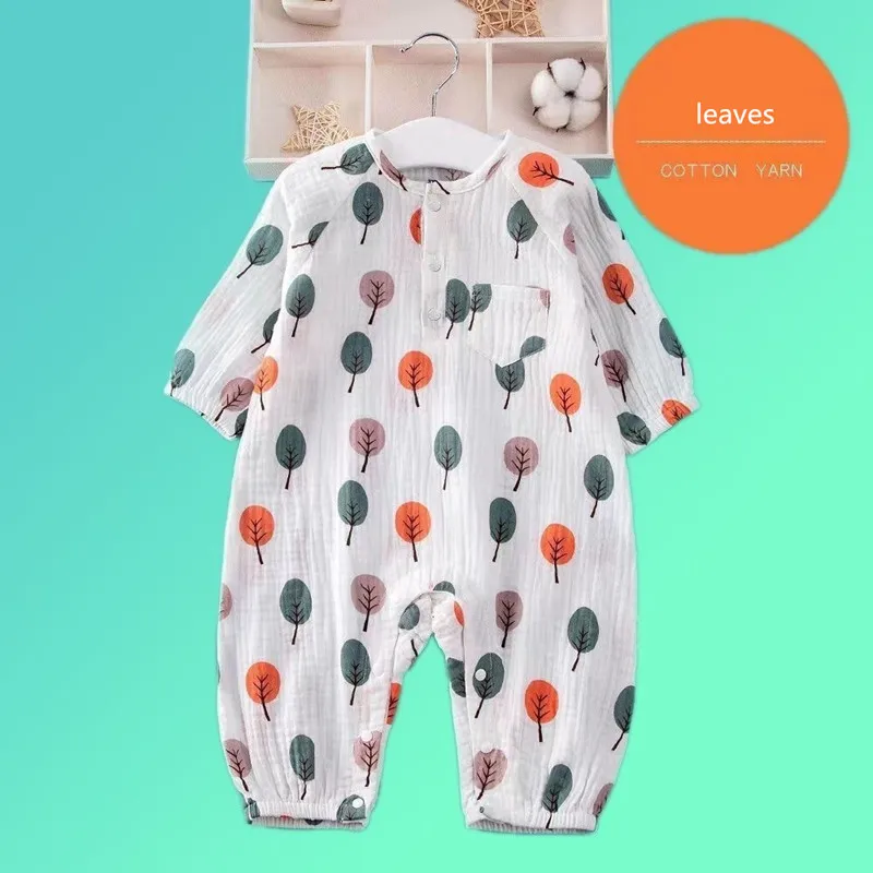 Baby Boys Girls Jumpsuit Clothes Newborn Muslin Cotton Kids Long Sleeve Stars Romper 0-3T