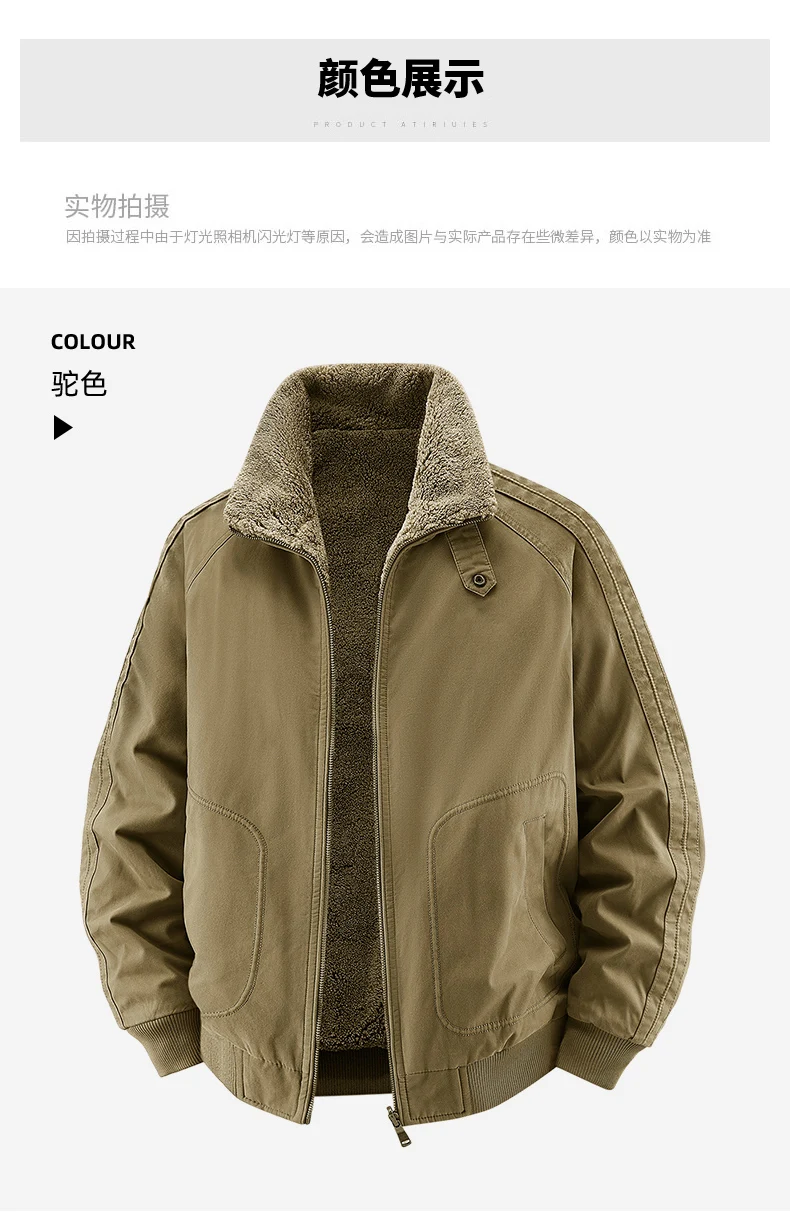 New Autumn Winter Men Washed Cotton Reversible Flight Jacket Lamb Fleece Fleece Lined Thick Warm Outerwear For Middle Aged Male