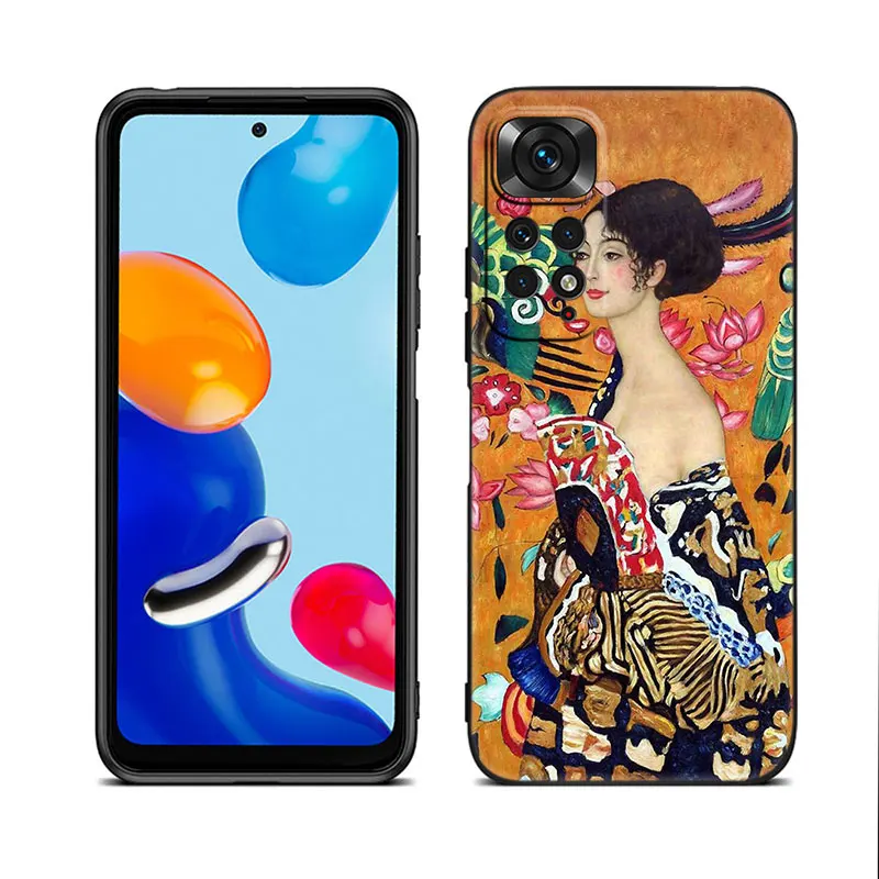 Kiss by Gustav Klimt Black Phone Case For Xiaomi Redmi Note 12 + 11 11S 11T 11E 10 10T 5G 10S 9S 9 8T 7 6 Pro Silicone Cover