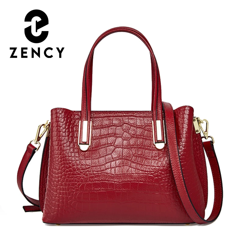 

Zency Crocodile Patterned Top-grain Leather Handbag 2025 Trendy Elegant Top Handle Women Versatile Genuine Leather Shoulder Bag