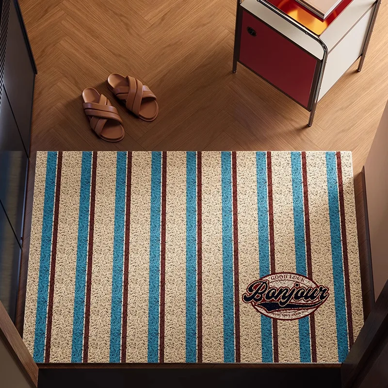 Retro Stripe PVC Coil Doormat Cuttable Anti Slip Entrance Door Mat Dirt Sand Trapping Shoe Scraper Floor Rug Home Decor
